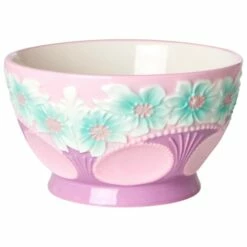 Rice Ceramic Bowl With Embossed Flower Design - Bowl